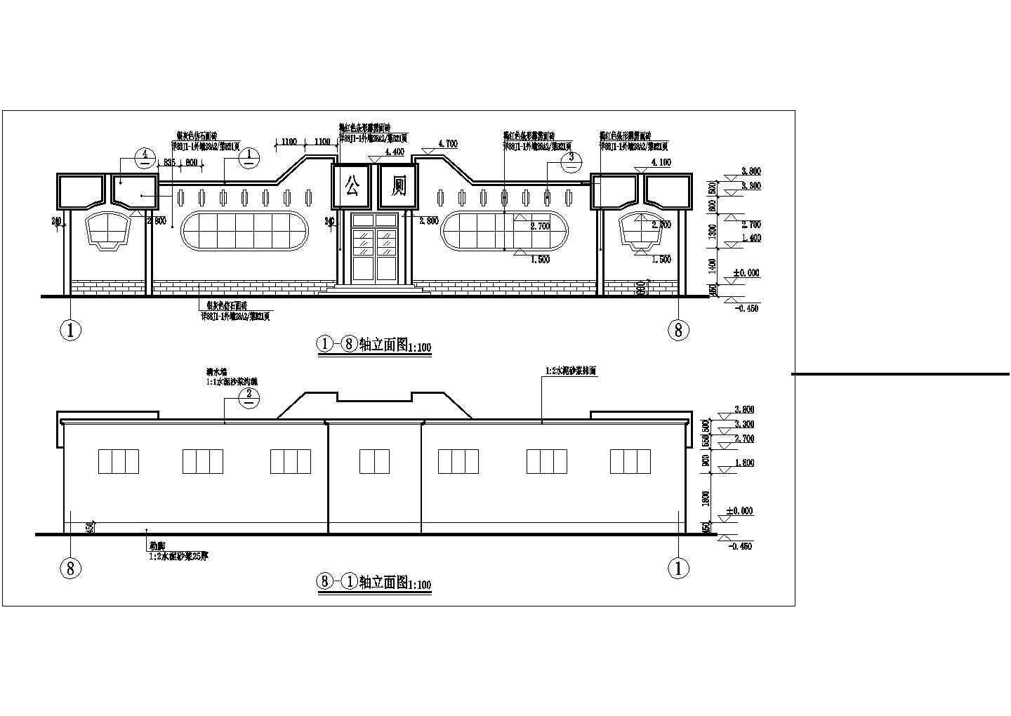 两套学校公共厕所建筑cad设计施工图纸