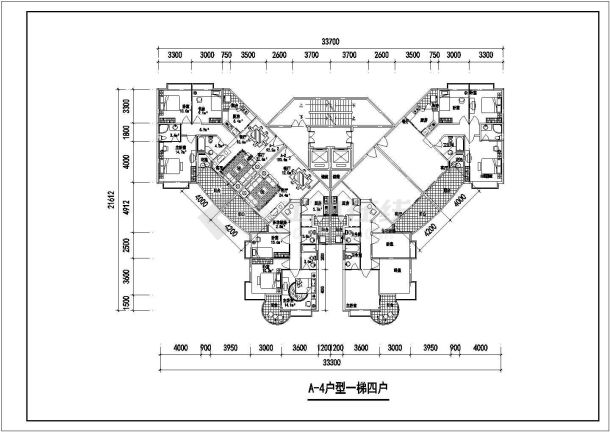 深圳市福田区静兰花园小区住宅楼的标准层平面设计CAD图纸-图一