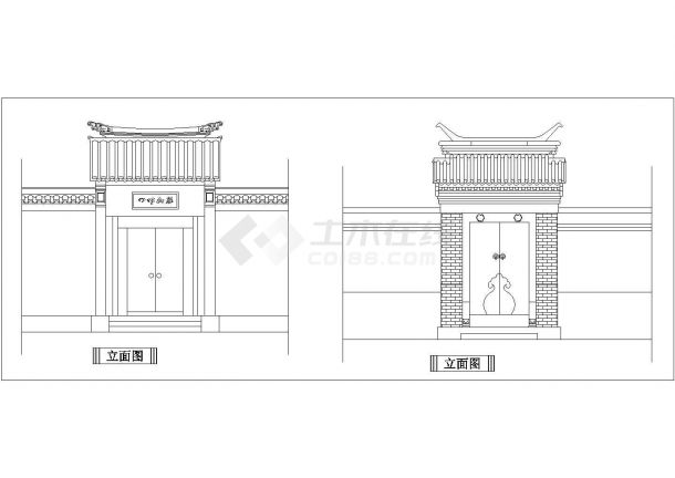 中式古典大门建筑设计CAD施工图-图一
