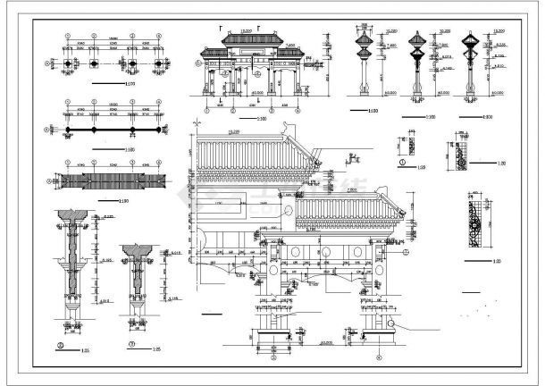 狮子楼牌楼建筑设计CAD施工图-图一