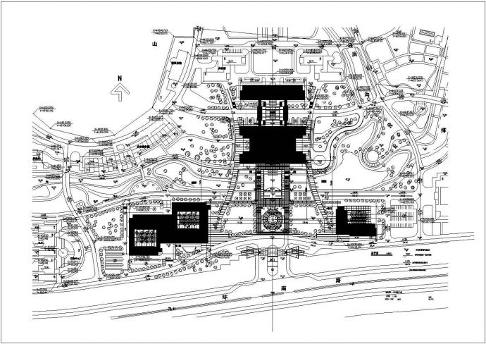 某大学广场建筑CAD大样完整施工图总平面图_图1