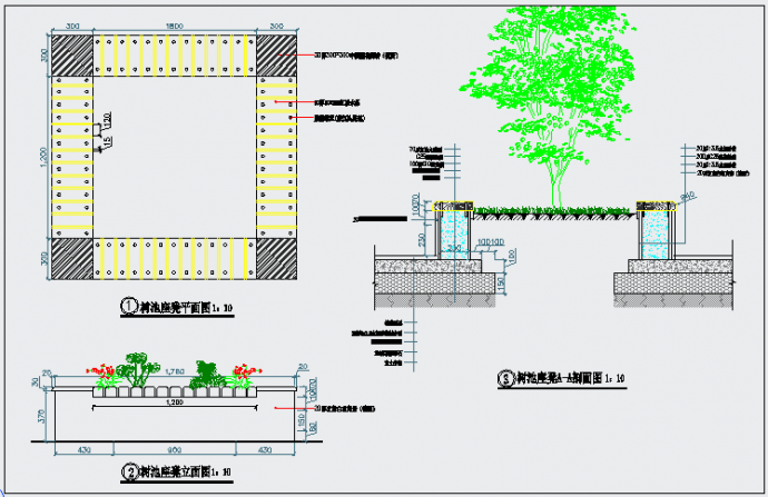 某森林公园设计CAD施工图树池坐凳详图_图1