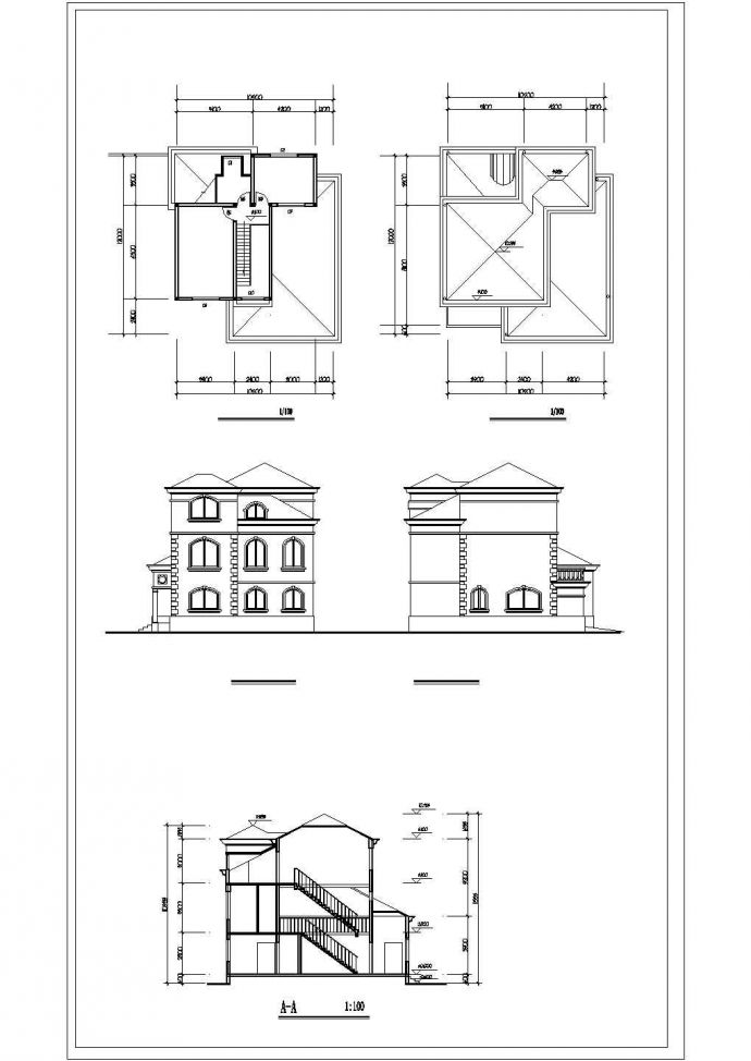 某三层小别墅整套cad建筑施工图纸(造型漂亮大气)_图1