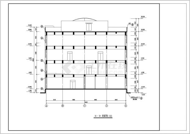 某学校五层框架结构图书馆设计cad全套建筑施工图（含总平面图，18图）-图一