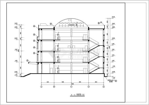 某学校五层框架结构图书馆设计cad全套建筑施工图（含总平面图，18图）-图二