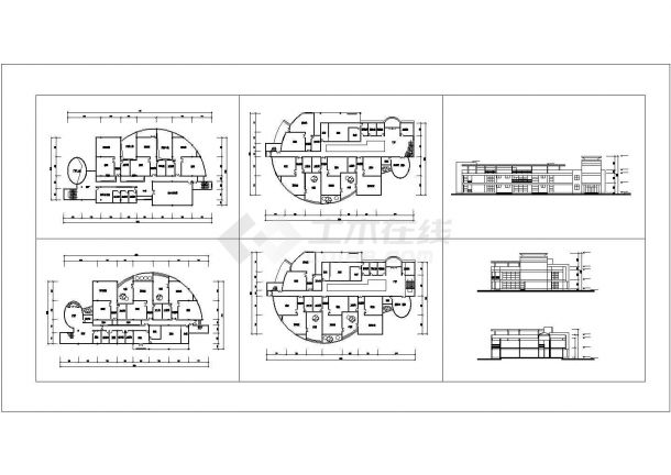 某二层幼儿园教学楼建筑施工cad图，共六张-图一