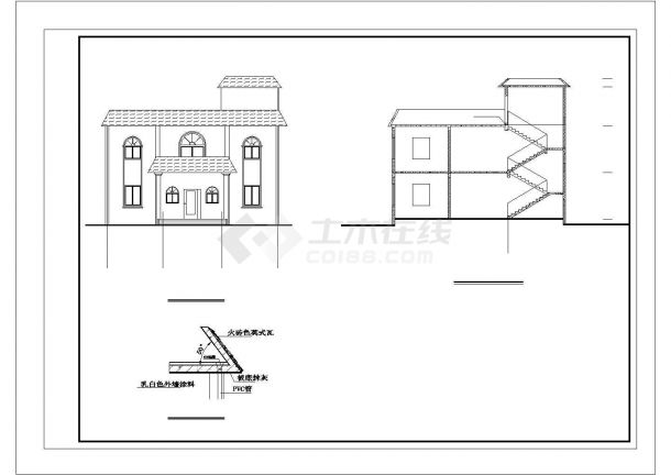 某地区两层独栋别墅砖混结构建筑设计效果图、施工图-图二