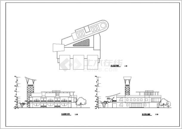 二层幼儿园教学楼建筑施工cad图(含平立面图，共五张)-图二