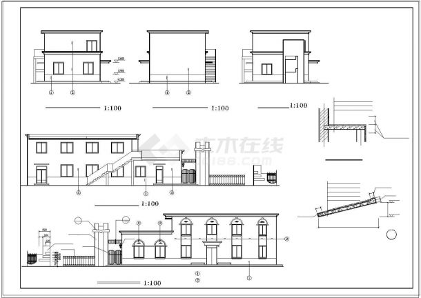 培训中心大门建筑设计cad施工图-图二