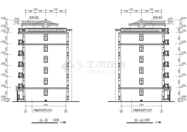 某六层跃层经典住宅建筑方案设计施工CAD图纸-图一