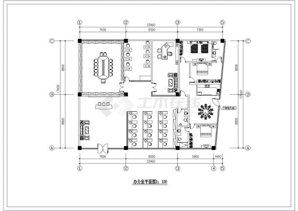 某办公室精装修装饰CAD室内设计施工图纸-图二