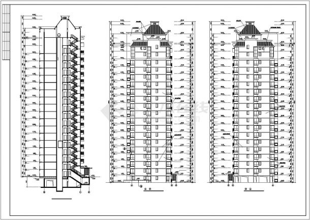 大连市秀禾路某居住区18层框架结构住宅楼平立剖面设计CAD图纸-图二