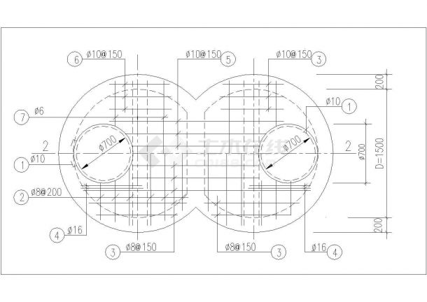 某圆型混凝土化粪池cad施工图（按400Kg_m2计算,不考虑汽车荷载。效容积4m3,相当于7#化粪池）-图二