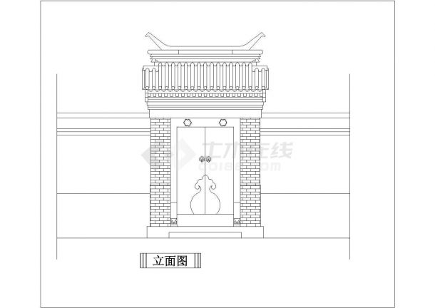 中式古典大门建筑设计施工cad图-图二