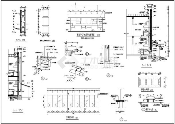 某二层食堂建筑CAD大样完整施工设计-图二