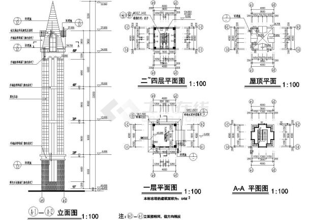 某武汉长江边豪华会所设计CAD建筑施工图-图一