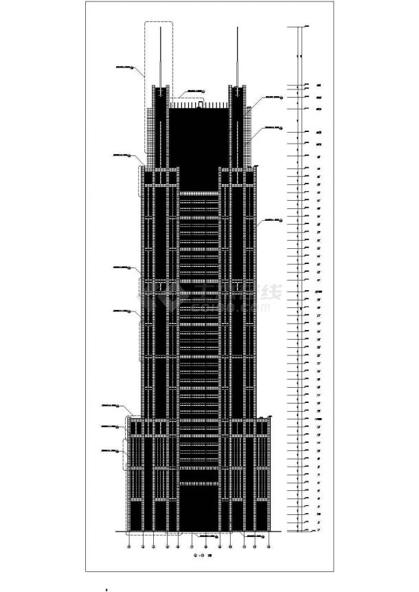 上海四十六层银行大厦办公楼施工设计cad图纸（含效果图）-图一