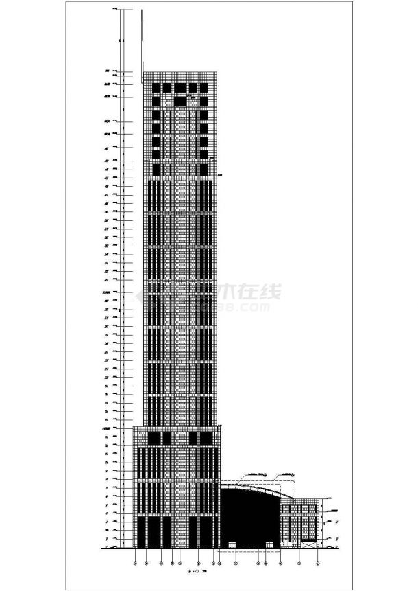上海四十六层银行大厦办公楼施工设计cad图纸（含效果图）-图二