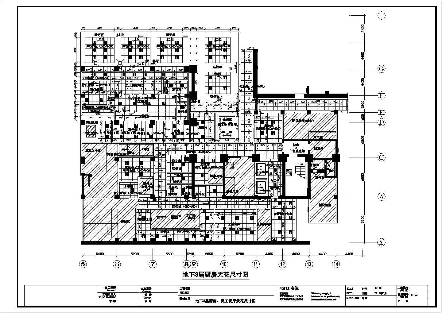 某地下三层厨房员工餐厅CAD室内装修设计施工详细图