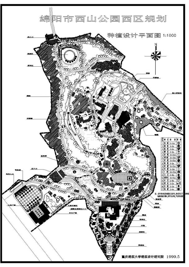 某西山公园CAD西区施工图种植设计平面图-图一