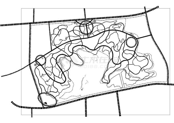 某县城公园CAD景观设计施工图道路分析-图一