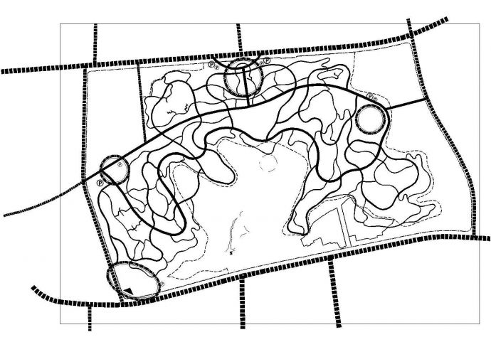 某县城公园CAD景观设计施工图道路分析_图1