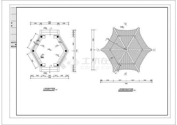 某精致木亭结构全套设计CAD平面布置图-图一