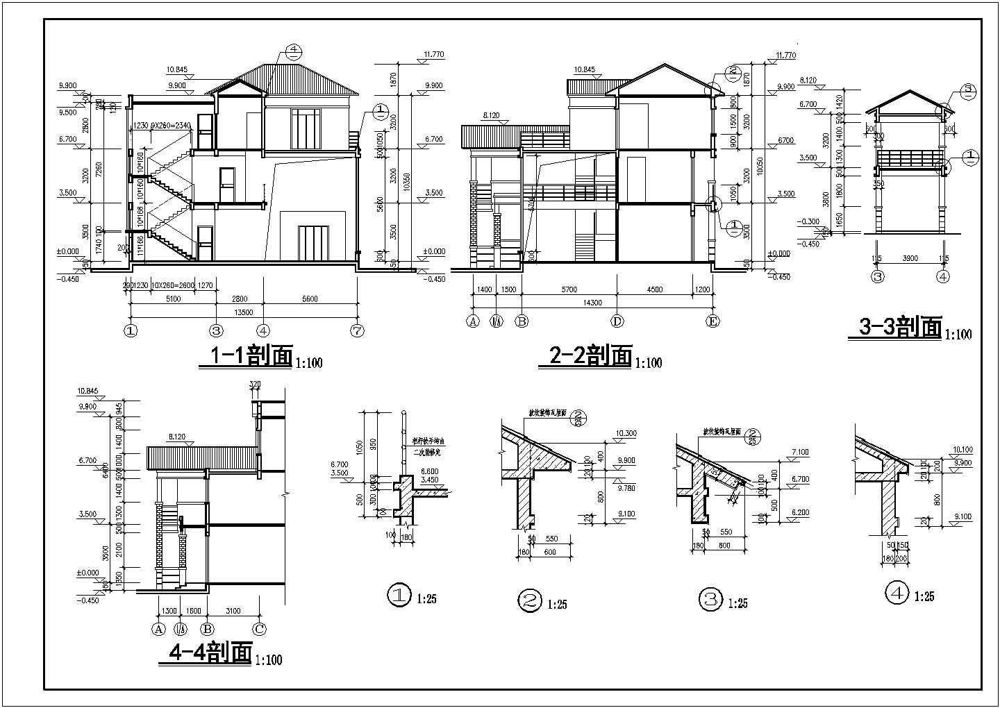 某农村三层砖混结构独栋别墅建筑施工设计图