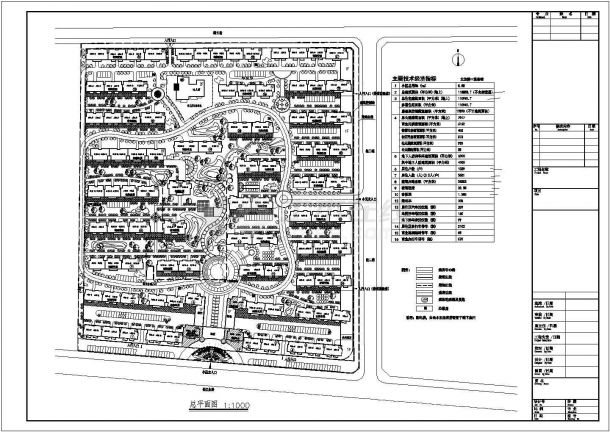 某大型高档住宅区景观规划设计cad总平面施工图（含技术经济指标）-图一