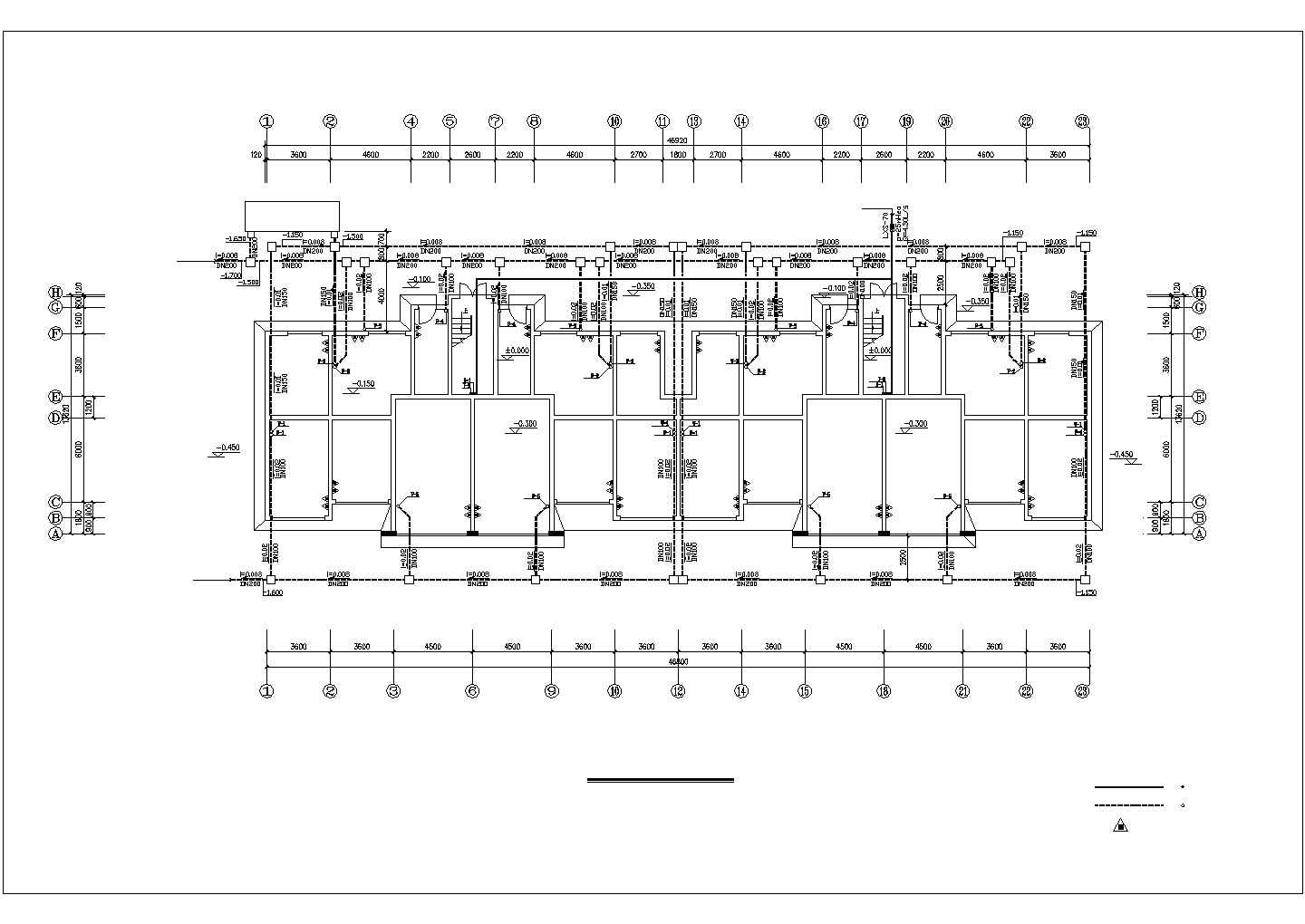 某地长47.04米 宽13.18米 1储物+6+1跃层住宅楼给排水设计CAD图