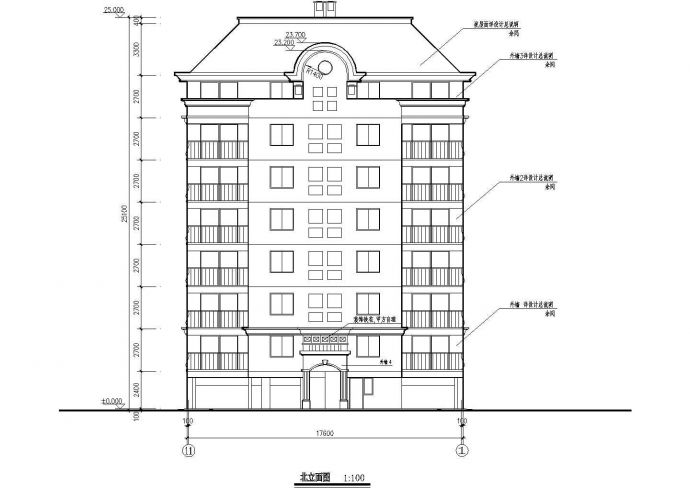 成都某小区八层复式一梯两户住宅楼建筑工程设计全套施工图（含门窗表、设计说明）_图1