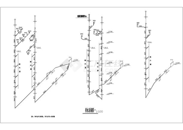 某地长40.2米 宽12.2米 7层住宅楼给排水设计CAD图-图一