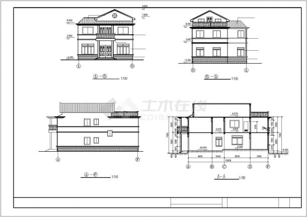 某地区带阁楼别墅建筑方案设计施工CAD图纸-图二