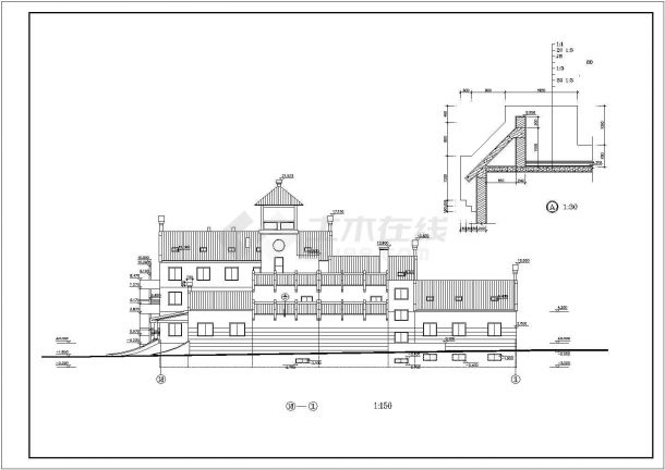 某地区接待中心建筑详细方案设计施工CAD图纸-图一