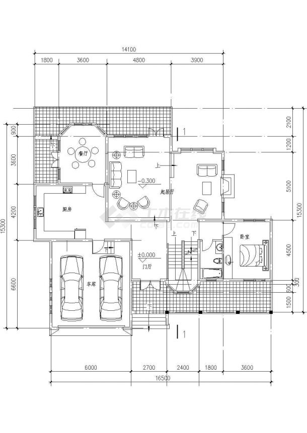 某多层小型别墅施工设计全套cad图（含效果图）-图二