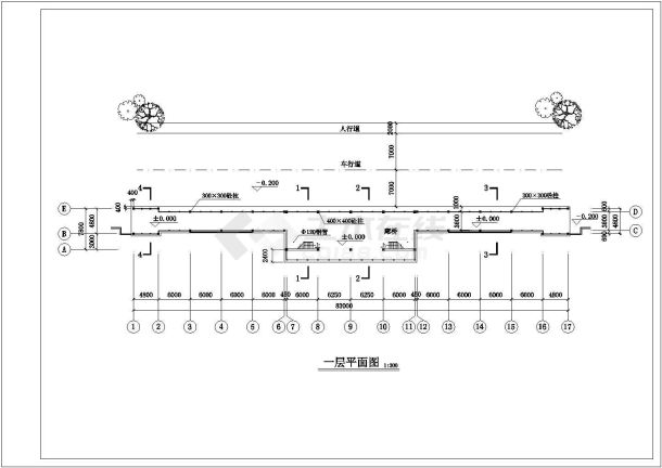 某一层沿江廊桥古建筑设计cad施工图-图一