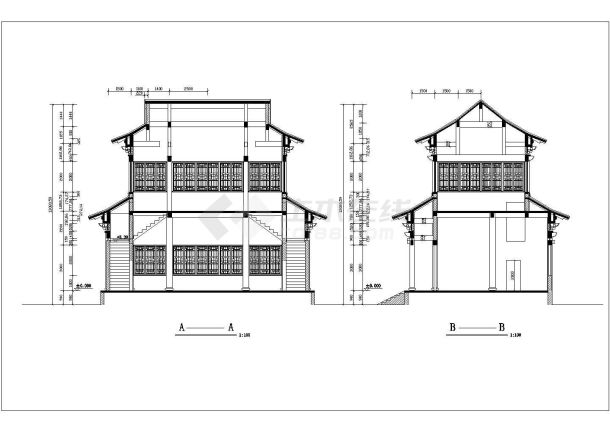 某二层观音殿建筑设计cad施工图-图二