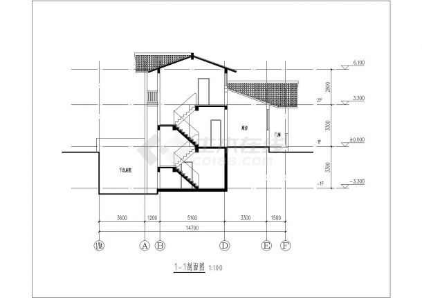某地带地下室别墅建筑方案CAD图纸-图一