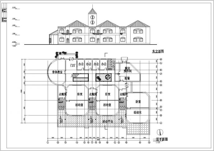 幼儿园设计_某西方风格两层幼儿园设计CAD图_图1