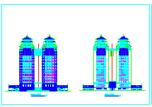 双子塔高层办公综合大楼cad施工图纸