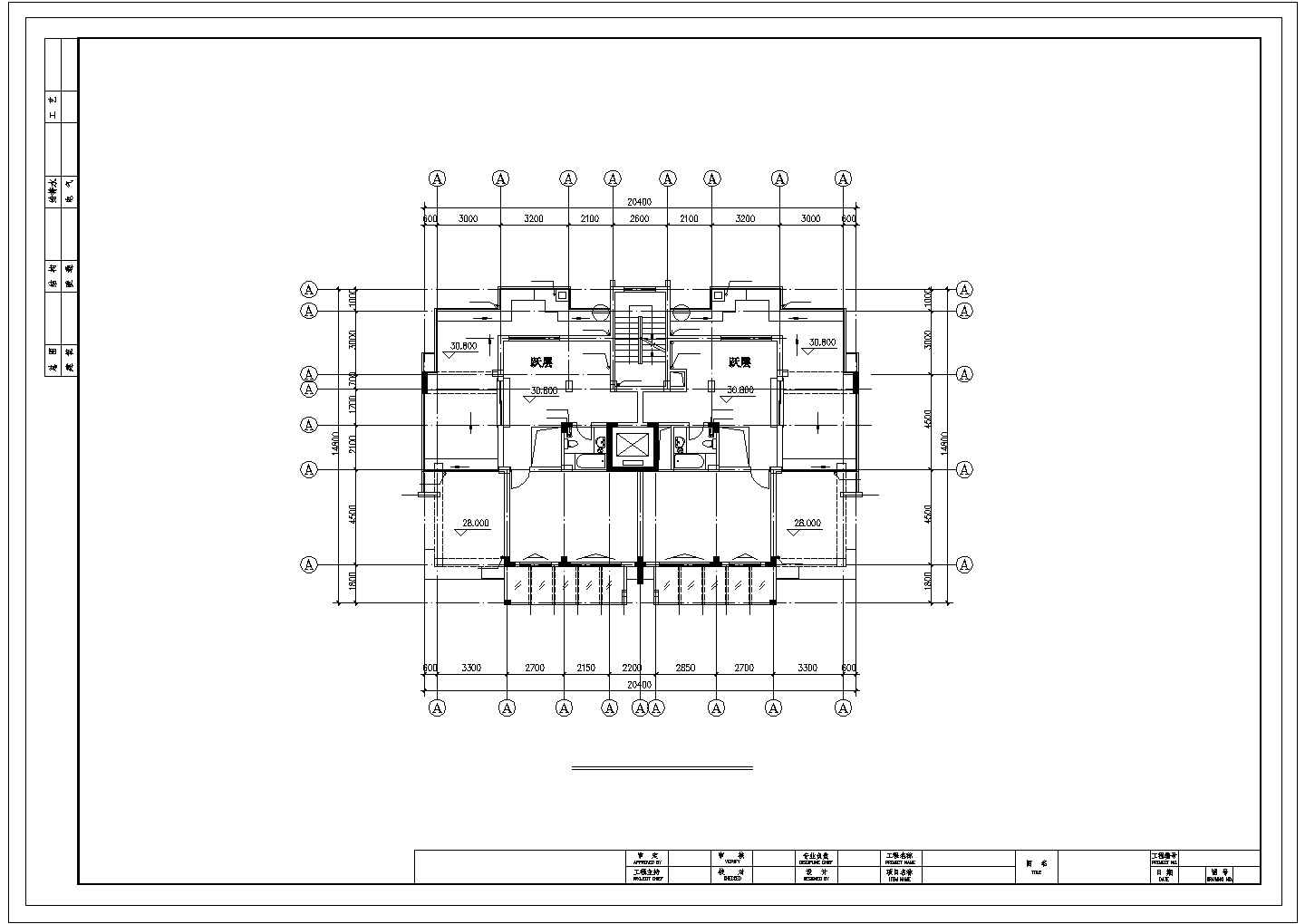 某地长20.4米 宽14.8米 -1+11+1跃层住宅楼给排水设计CAD图