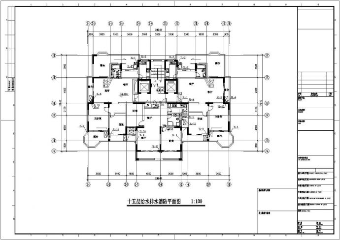 某地长24.94米 宽17.04米 -1+16层住宅楼给排水设计CAD图_图1