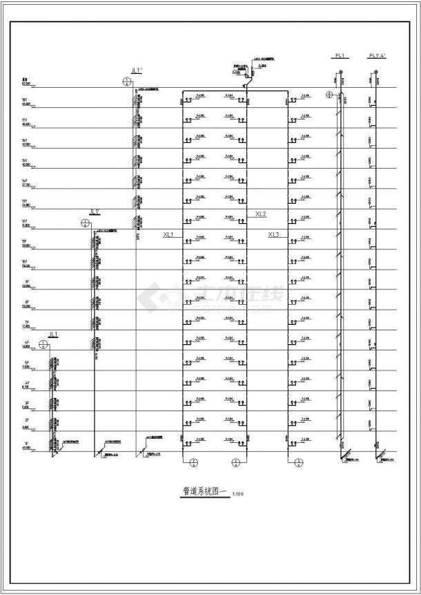 [安徽]高层住宅小区给排水消防cad施工图（400张 冷凝水系统）-图一