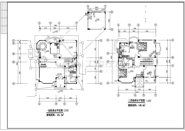 445.1平米别墅给排水设计施工图-图二