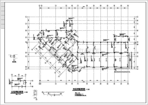 四层砼框架办公楼CAD基础平面布置参考图-图二