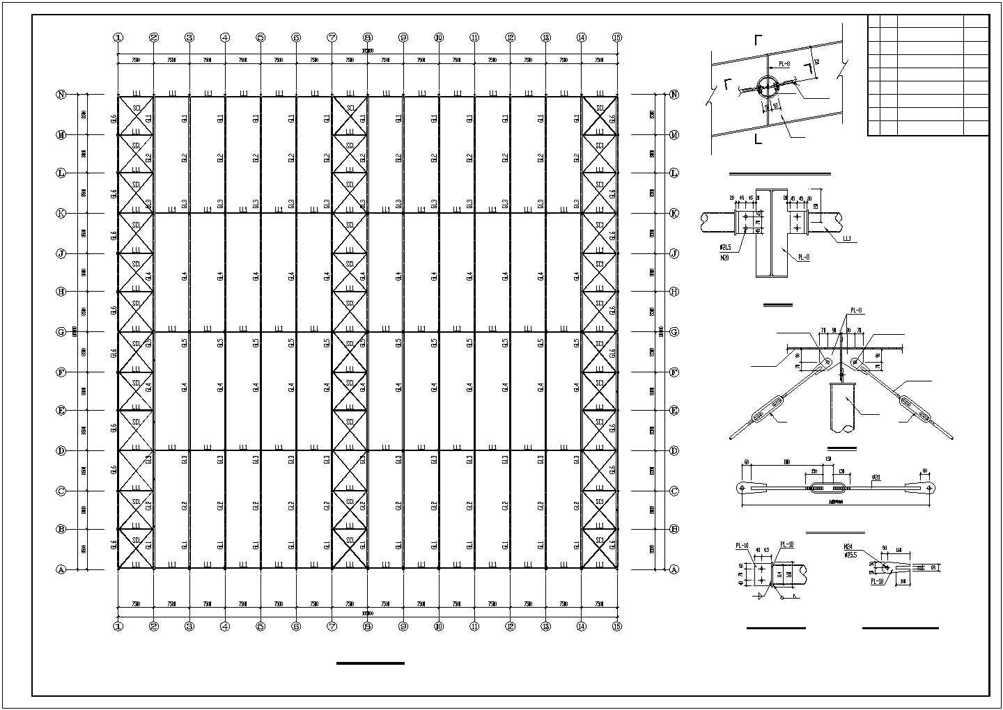厂房设计_长105米 宽100米 单层钢结构厂房建施结施工图【建筑及结构平立剖 节点详图】CAD设计施工图纸