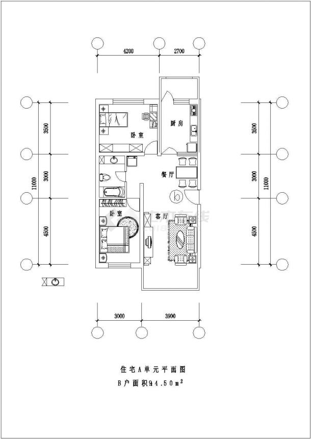 某市中心居民住宅楼建筑户型全套方案设计施工CAD图纸-图一