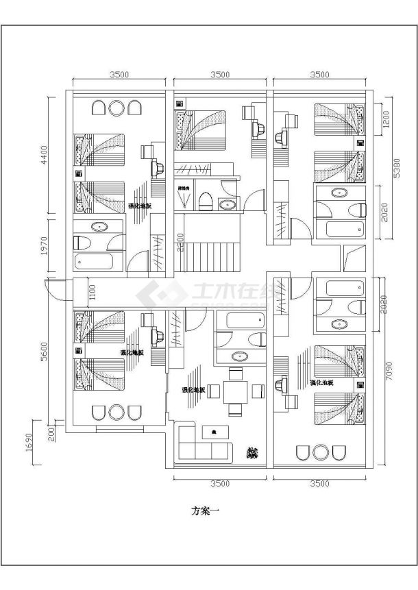 某地区标准住宅套房建筑方案设计施工CAD图纸-图一