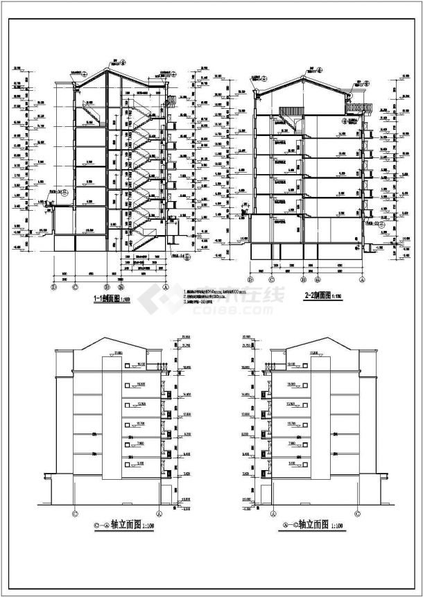 某市中心高级底层商铺住宅楼建筑方案设计施工CAD图纸-图二
