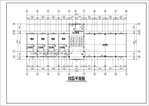 某地区的多层水库办公楼CAD布置图-图二